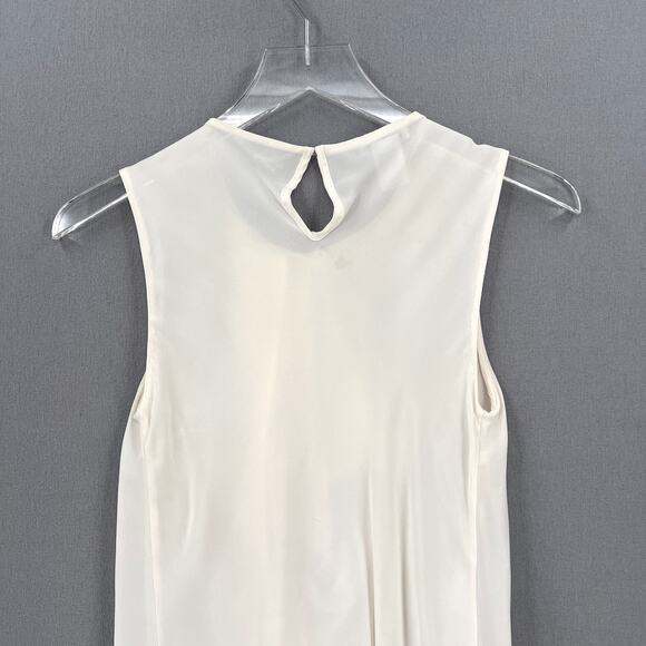OSCAR DE LA RENTA Sleeveless Silk Top Womens 2 Cream Draped Ruffle Detail Blouse - Picture 4 of 16